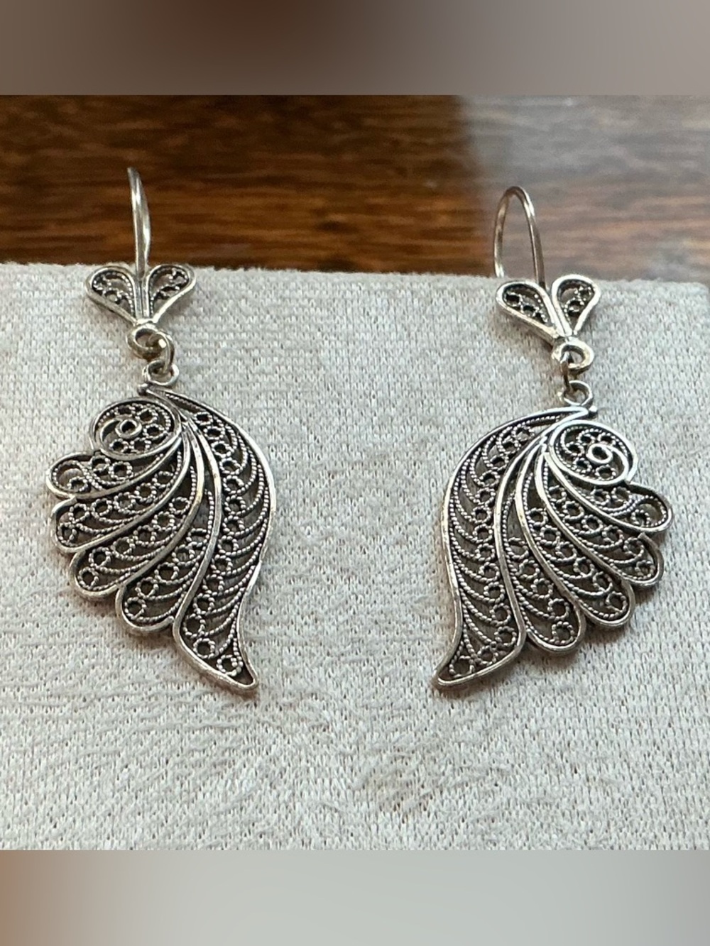 Silver Filigree Wing Drop Earrings - Silver
